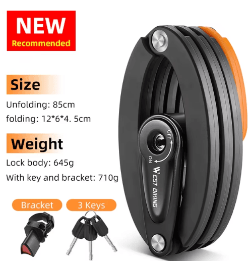 Durable PA6 & Steel Folding Bike/E-Scooter Lock with 4-Digit Code