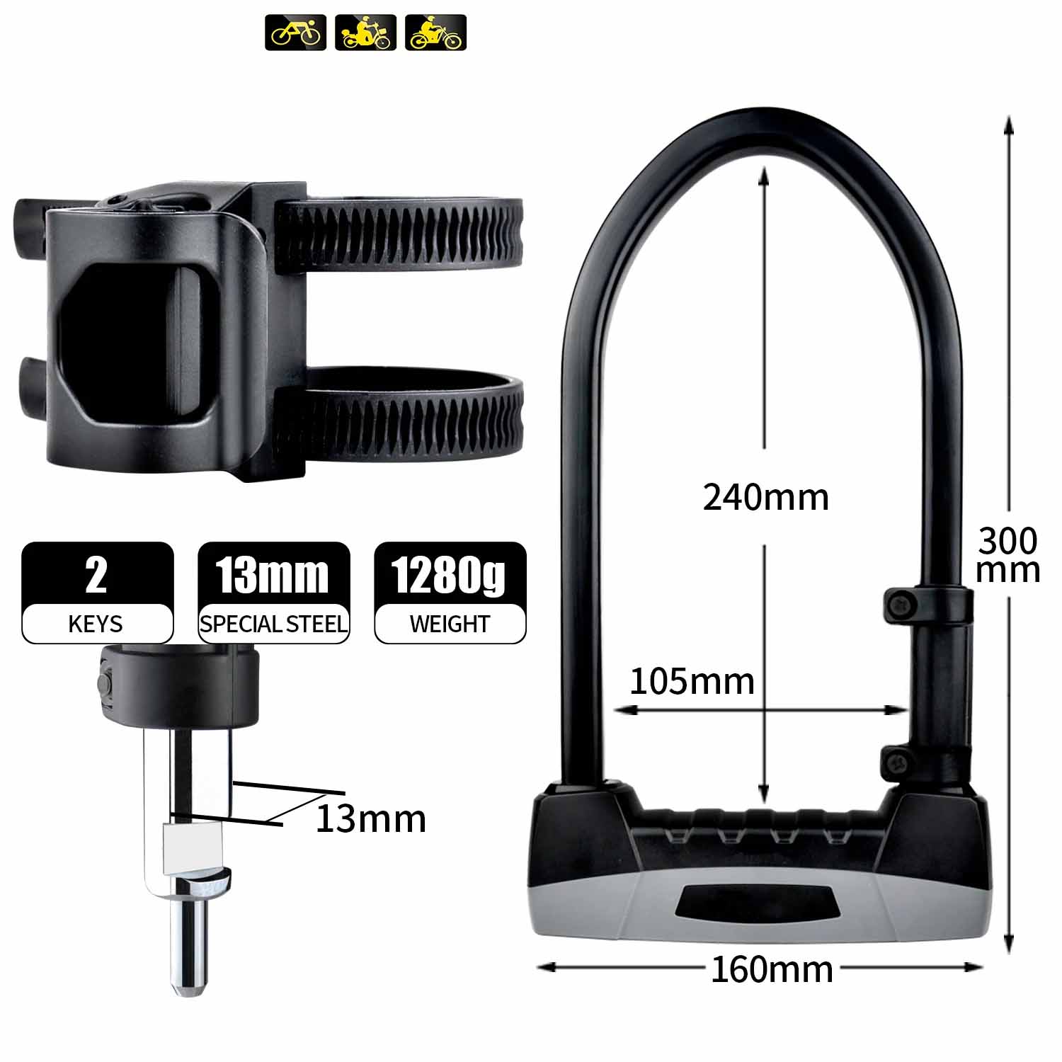 Heavy Duty U Lock for Bikes Electric Scooter