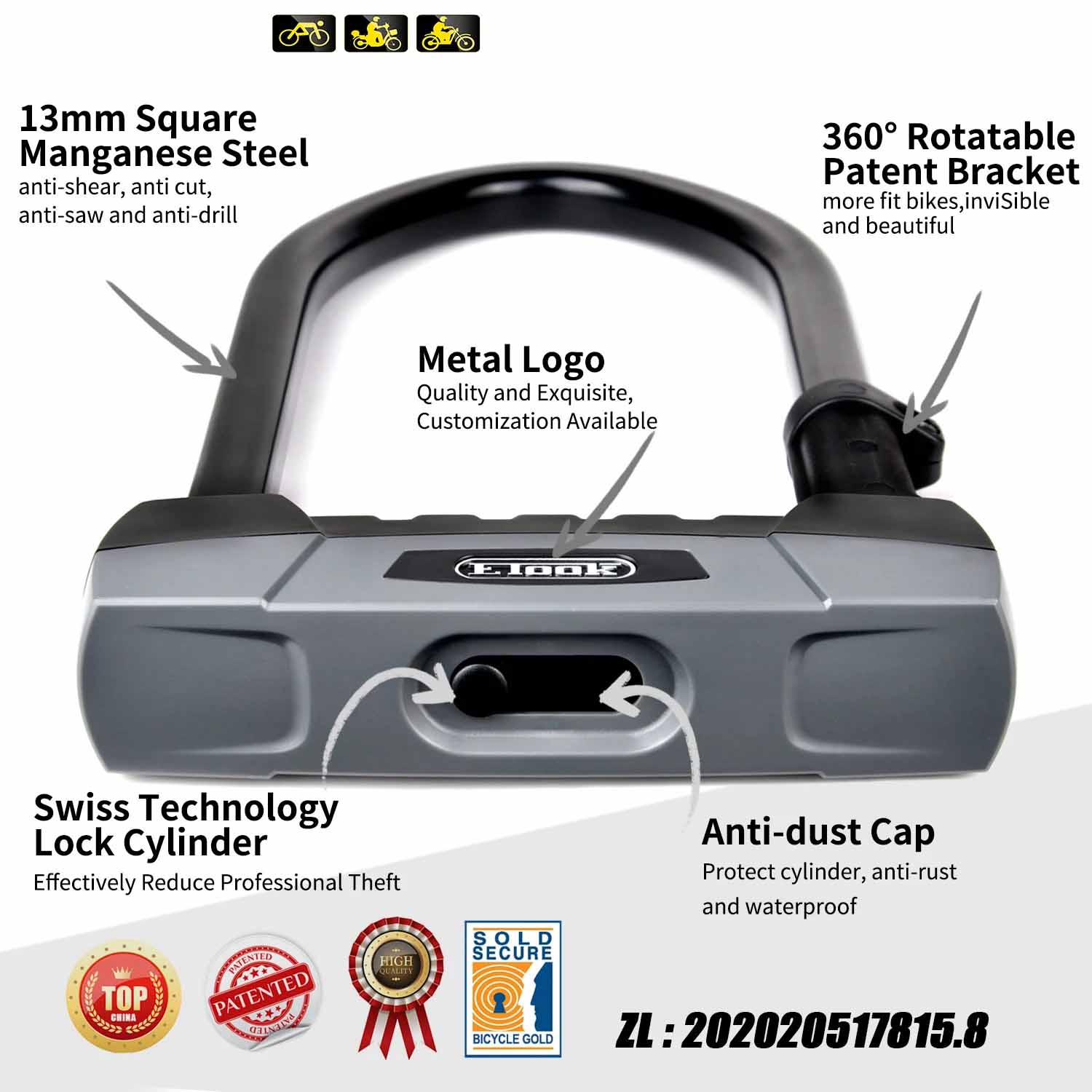 Heavy Duty U Lock for Bikes Electric Scooter
